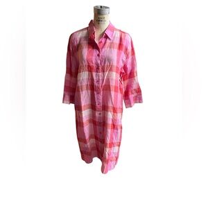 Olsen XL pink plaid linen shirt dress